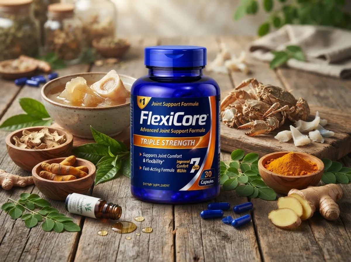 Collagen, glucosamine and chondroitin shown as raw ingredients